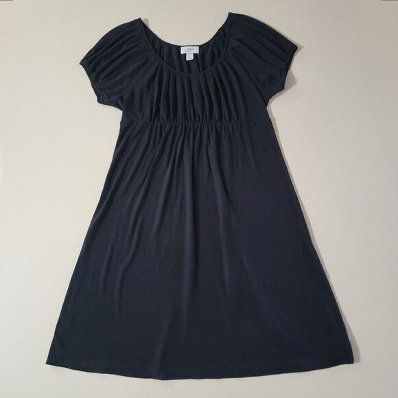 Ann Taylor LOFT Black Jersey Knit Scoop-neck Short Sleeve Pullover Dress - Picture 1 of 11
